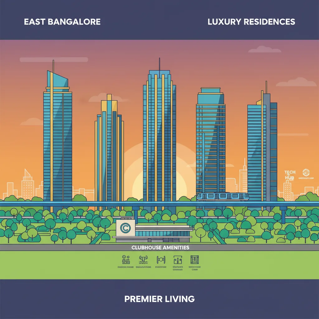 Modern luxury high-rise residential towers at Brigade Golden Heights in East Bangalore at sunset
