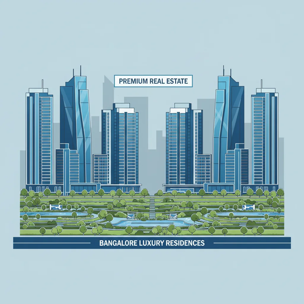Modern residential apartment towers in Bangalore with lush green landscape gardens and luxury high-rise buildings