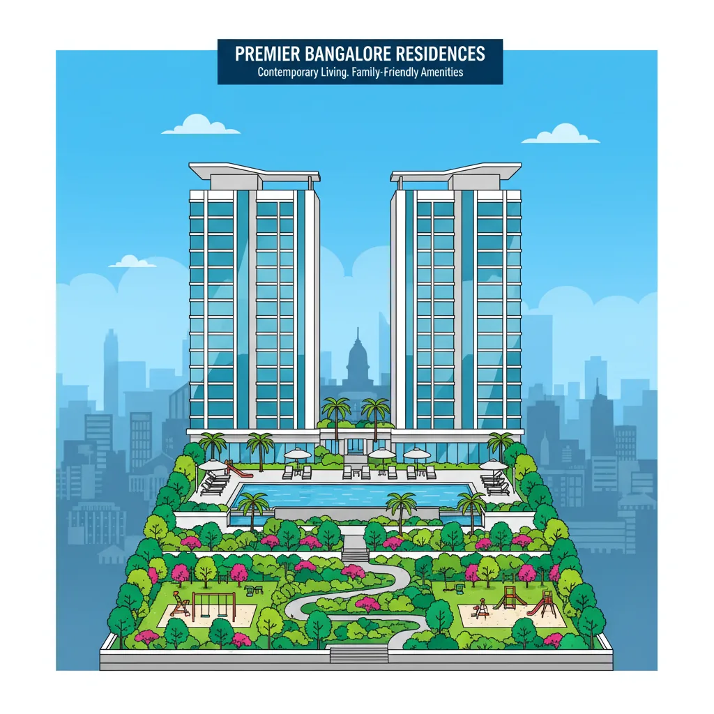 Best apartments in Bangalore - Modern luxury high-rise residential towers with green landscape gardens and premium amenities