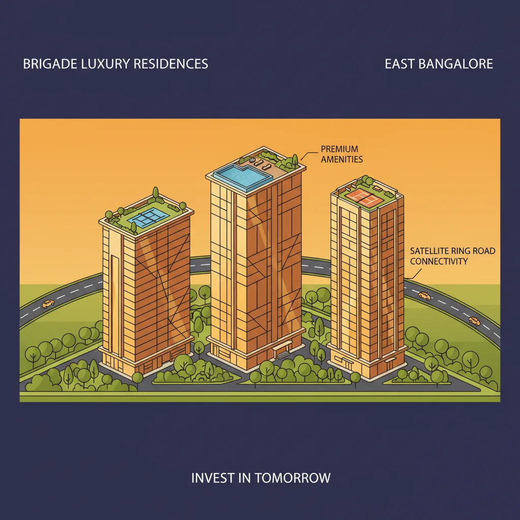 Best Luxury Apartments in East Bangalore 2026 - Modern luxury high-rise residential towers at golden hour with Brigade Group architecture