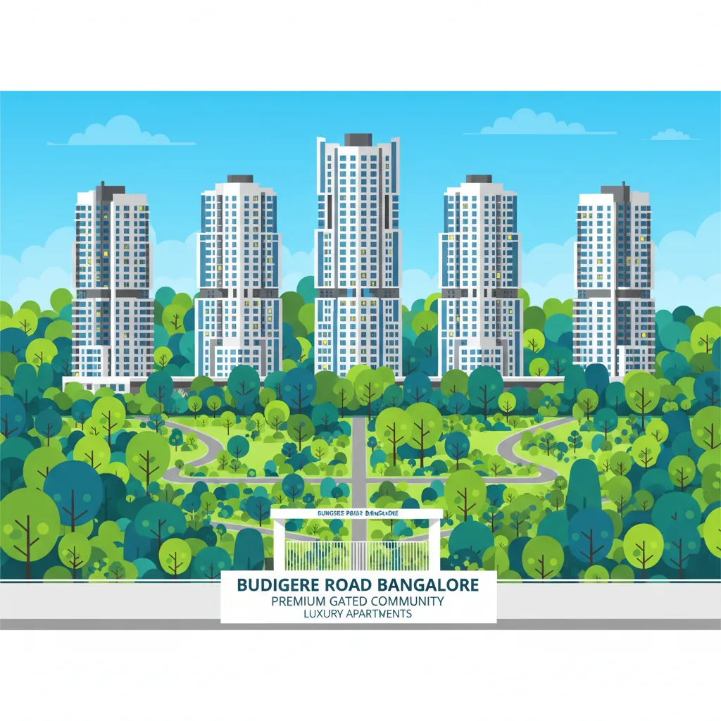 Modern residential high-rise apartment towers in a lush green forest landscape setting near Budigere Road Bangalore