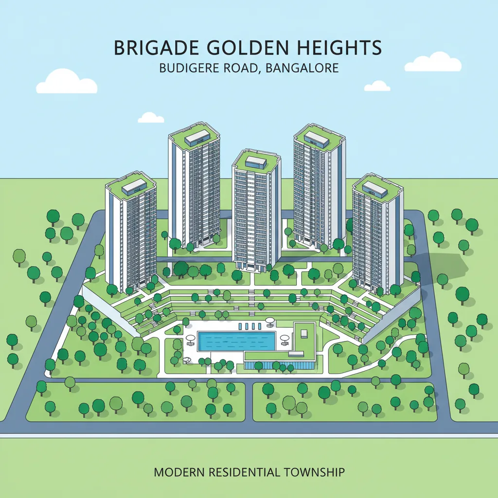 Best Township in Budigere Road - Brigade Golden Heights aerial view of residential township with green gardens and luxury apartments