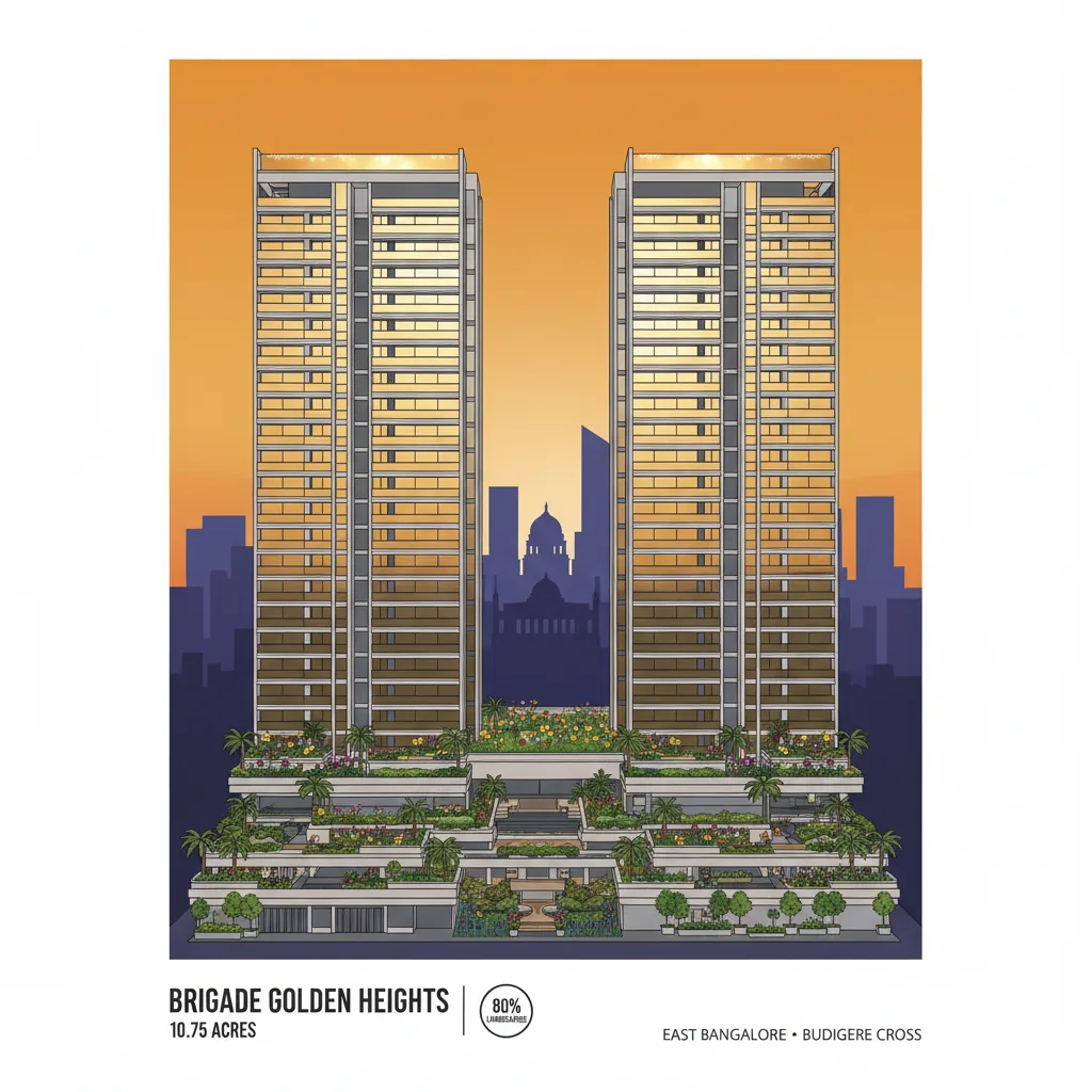 Biggest Apartment in Budigere Road - Brigade Golden Heights luxury high-rise residential complex at golden hour