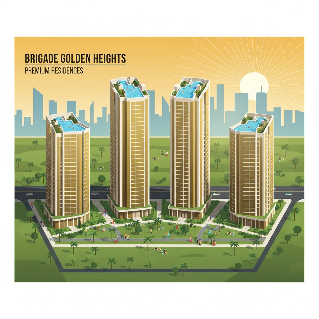 Biggest Township in Budigere Road - Brigade Golden Heights aerial view of luxury residential high-rise township with green spaces