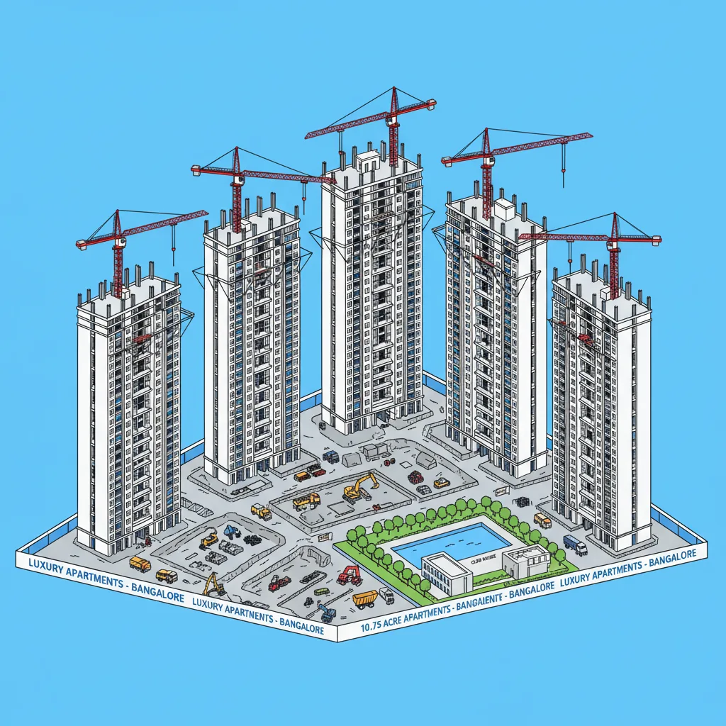 Brigade Golden Heights construction site showing high-rise residential towers under development with cranes and foundation excavation