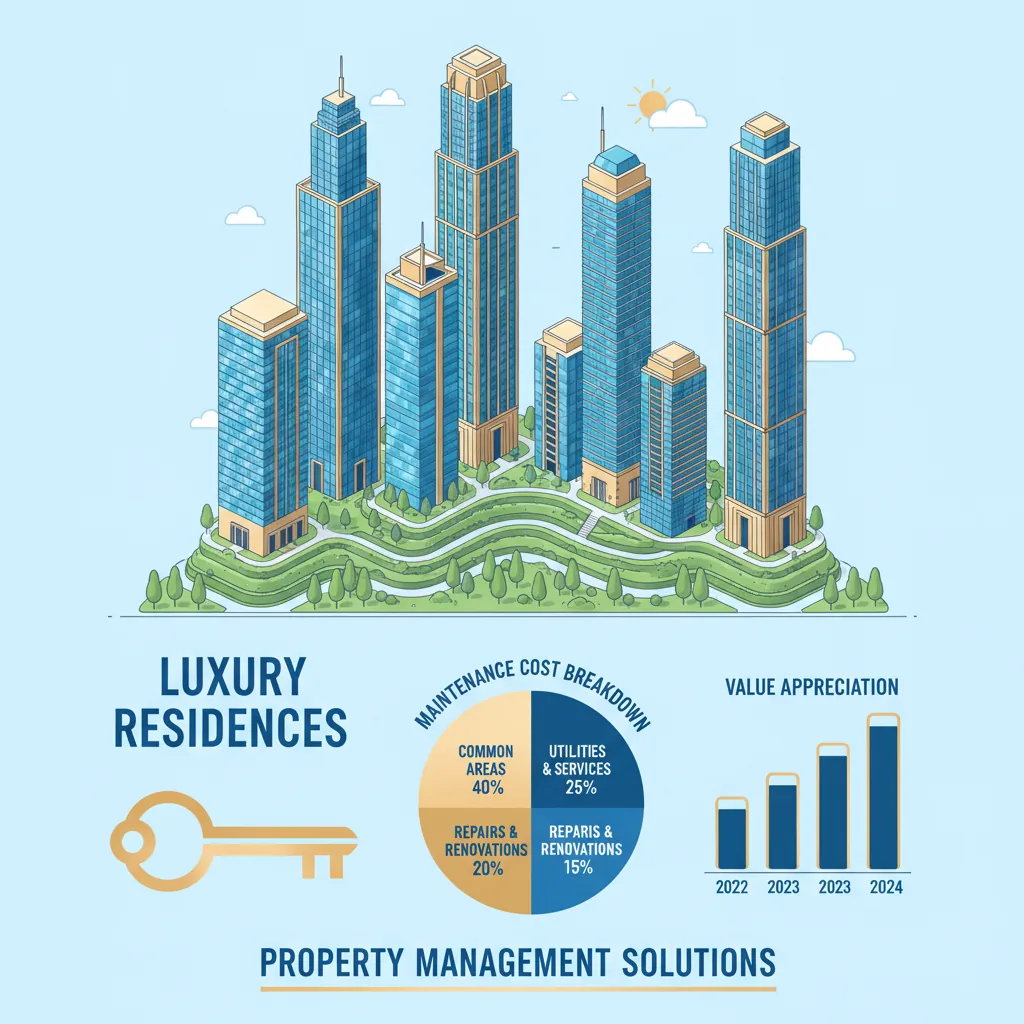 Brigade Golden Heights maintenance charges hero - professional real estate infographic showing luxury apartment building with maintenance cost breakdown