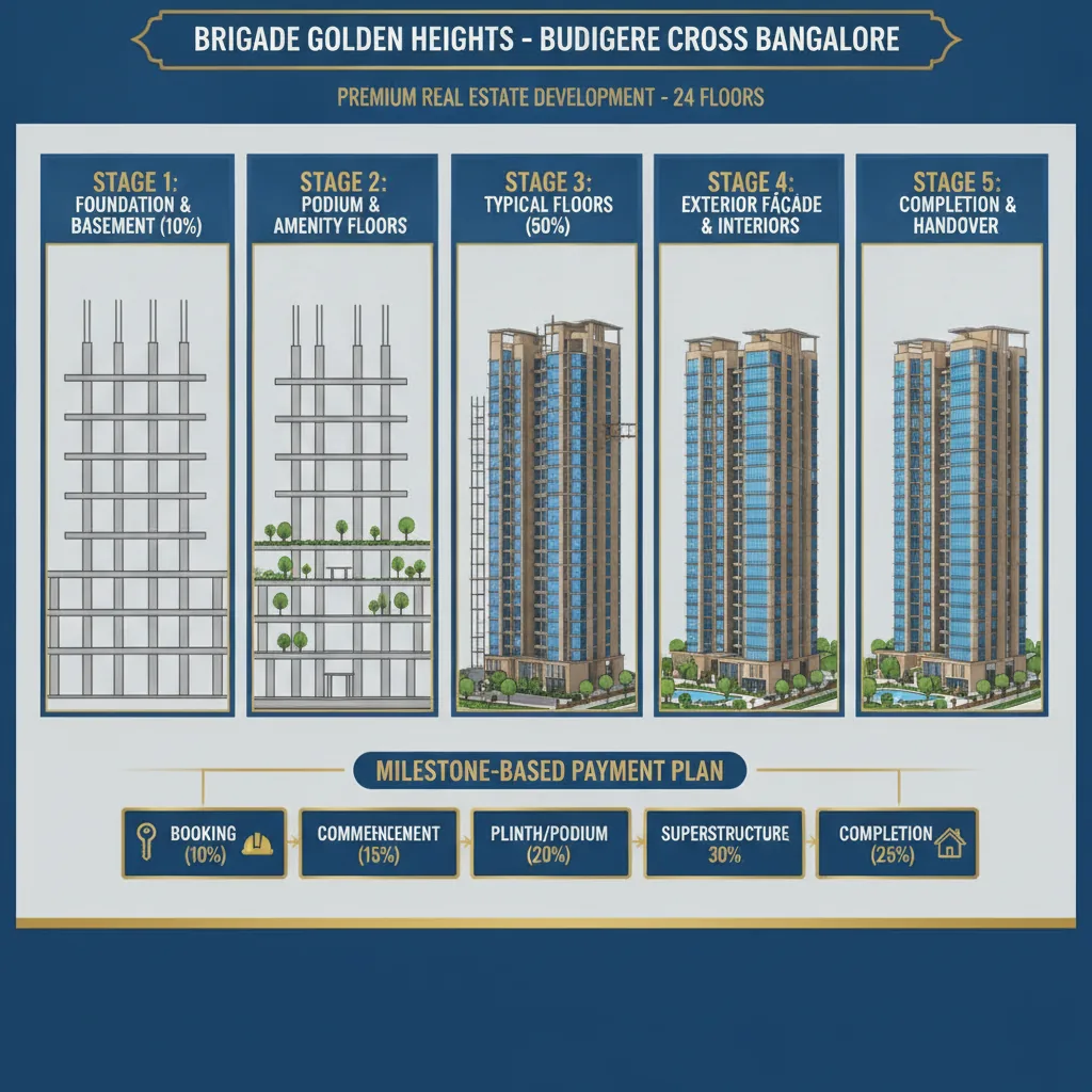 Brigade Golden Heights Payment Plan - Modern luxury residential high-rise apartment towers under construction at Budigere Cross Bangalore