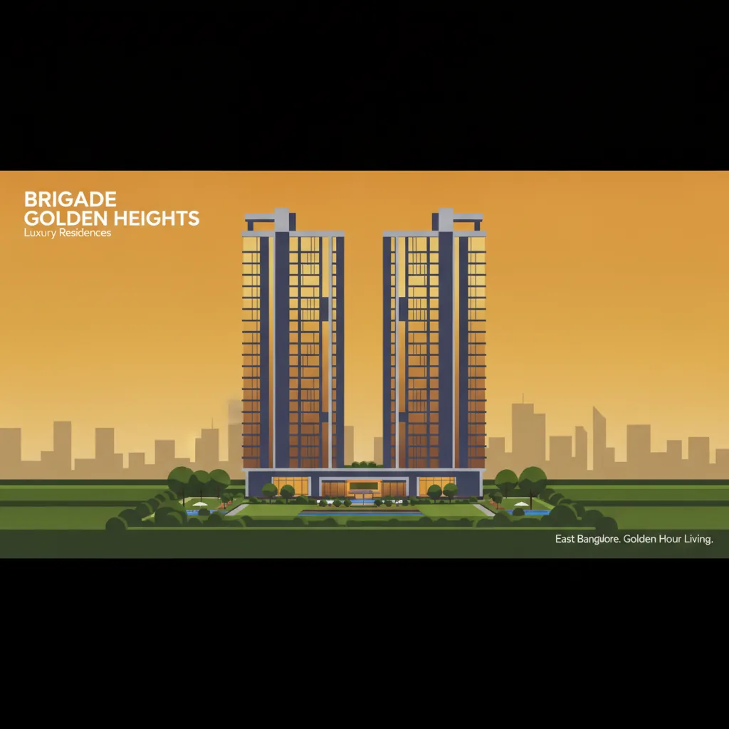 Brigade Golden Heights luxury residential apartment towers at sunset with landscaped gardens and East Bangalore cityscape
