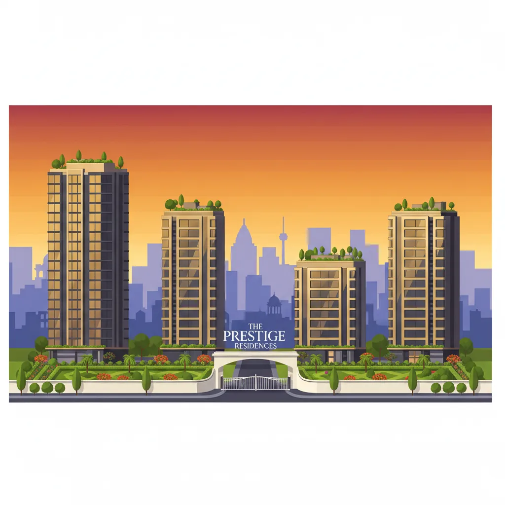 Modern luxury residential high-rise towers at sunset with green rooftop gardens in Budigere Road, Bangalore - premium gated community