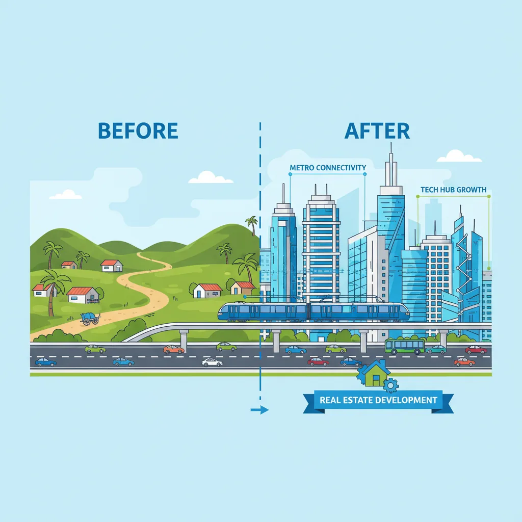 Is Budigere Road Rural or Urban? Urban cityscape infographic showing Bangalore real estate development