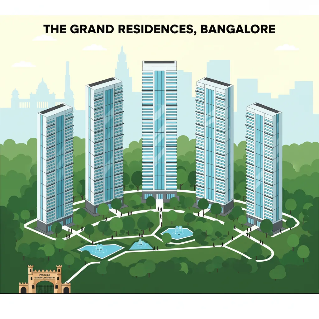 Luxury Apartment in Bangalore - Brigade Golden Heights at Budigere Cross with 5 iconic glass towers surrounded by lush green forest parks