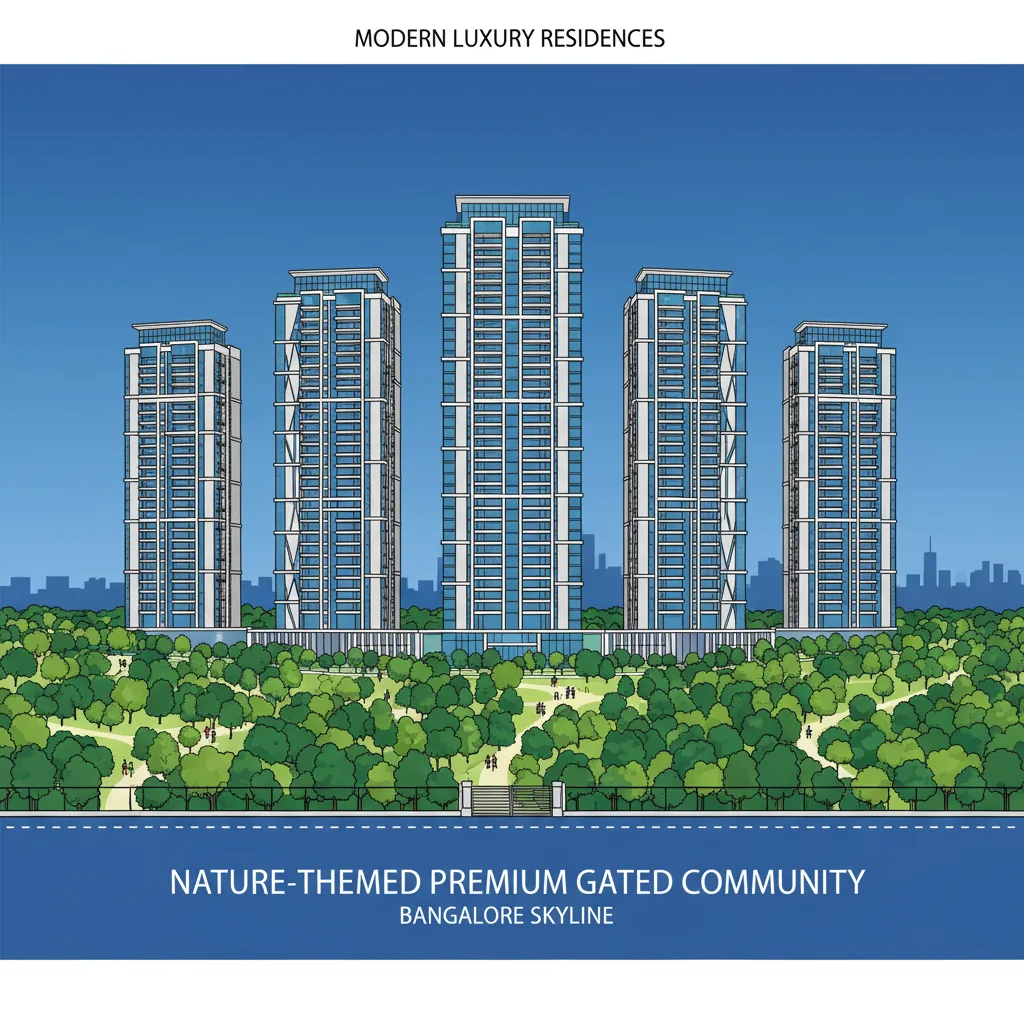 Luxury Apartments in Bangalore - Modern residential skyscrapers with 5 towers rising 43 floors at Brigade Golden Heights nature-themed township
