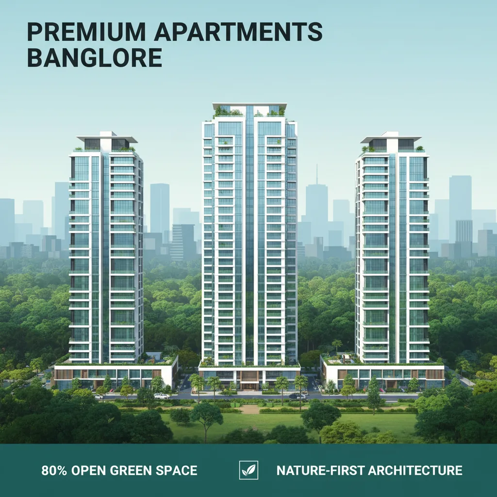 Luxury Flats in Bangalore - Modern luxury high-rise residential towers with glass facades amid lush green landscaped gardens