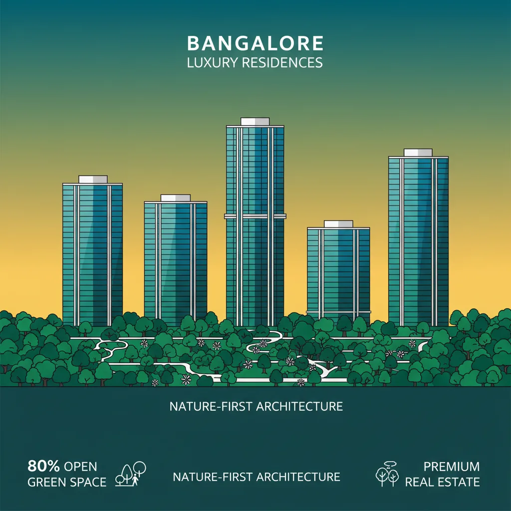 Luxury Flats in Bidarahalli Hobli - Modern luxury residential high-rise towers with glass facades rising above lush green forest park landscape