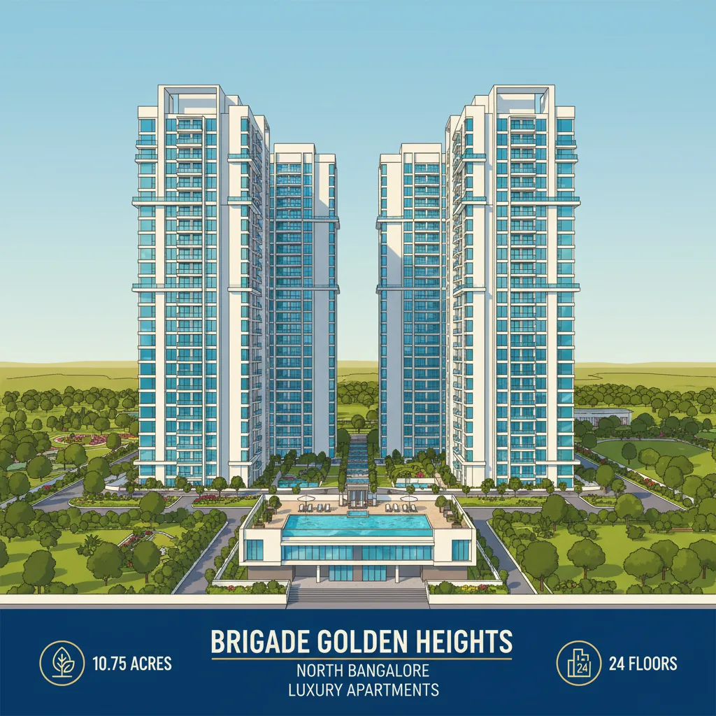 New Launch Apartment in North Bangalore 2026 - Brigade Golden Heights modern high-rise residential towers with luxury amenities