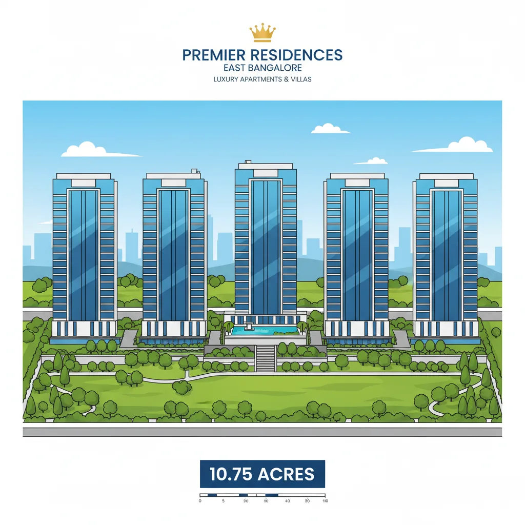 Modern luxury residential apartment complex Brigade Golden Heights in Budigere Cross with five glass towers and rooftop pool
