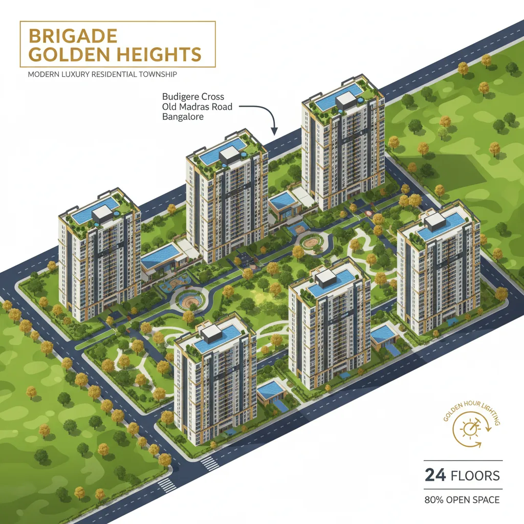 Brigade Golden Heights aerial view - luxury residential township at Budigere Cross Old Madras Road