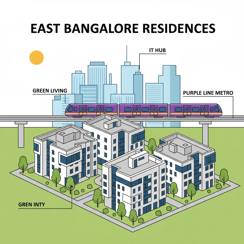Modern residential apartment complex in East Bangalore with IT parks and Purple Line Metro
