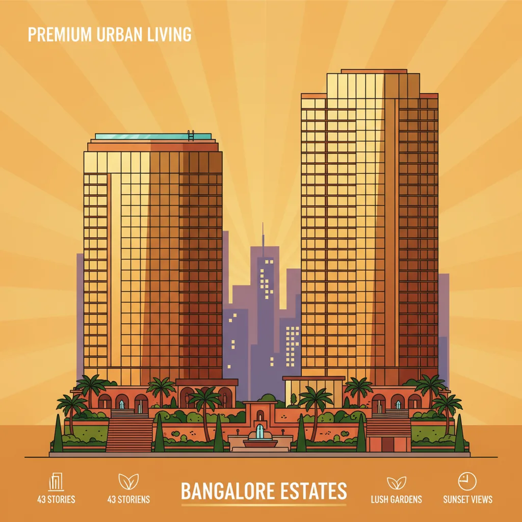 Modern luxury high-rise residential towers at Brigade Golden Heights, Bangalore with Spanish-themed gardens