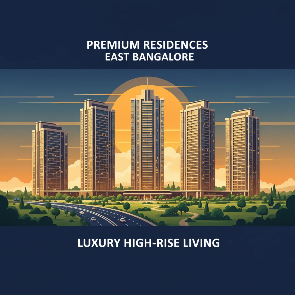 Modern luxury high-rise residential apartment towers at sunset on Old Madras Road, East Bangalore - Brigade Golden Heights