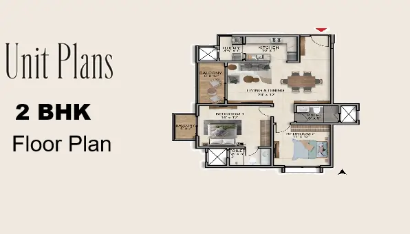 Purva Northern Lights 2 BHK Floor Plan